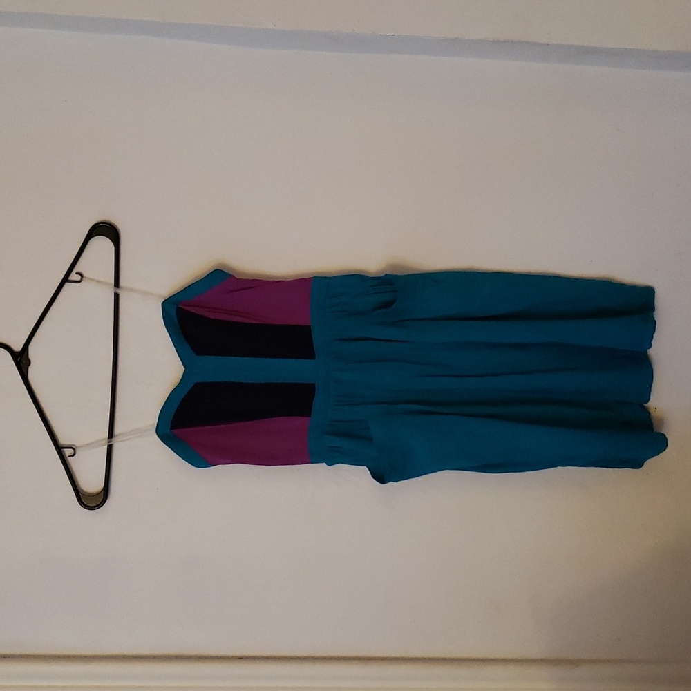 Xhileration | Teal, Purple, Black 80s-Inspired Strapless Dress | Juniors S |NWOT